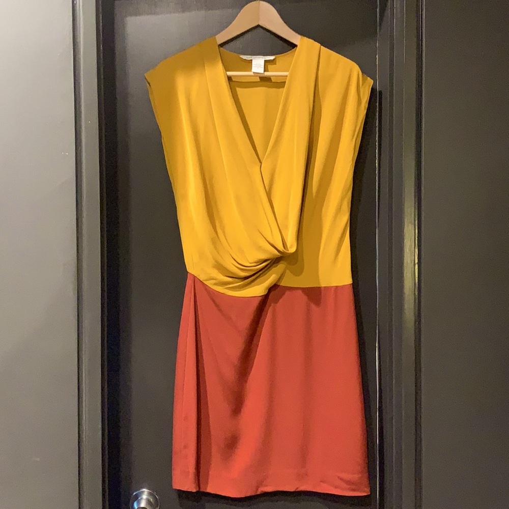 DVF ColorBlocked Silk Draped Dress